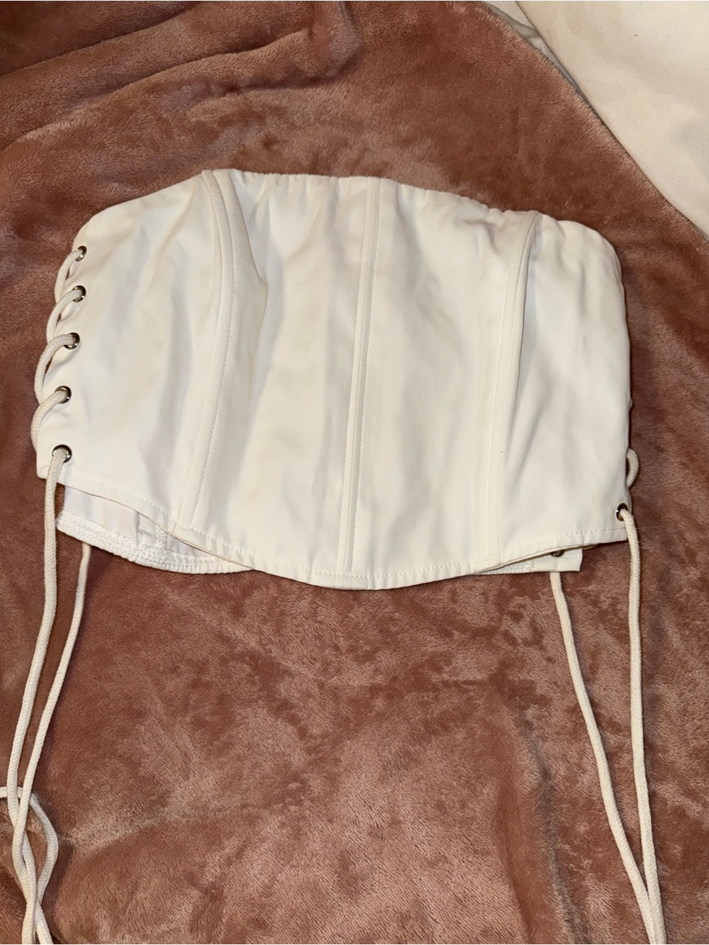 White Strapless Lace-Up Corset Top